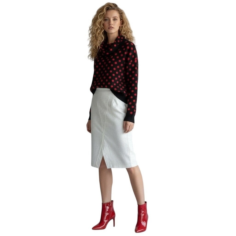 JENNIFER LOPEZ White Pencil Skirt Python Embossed Front Slit Gold Zipper Size 12